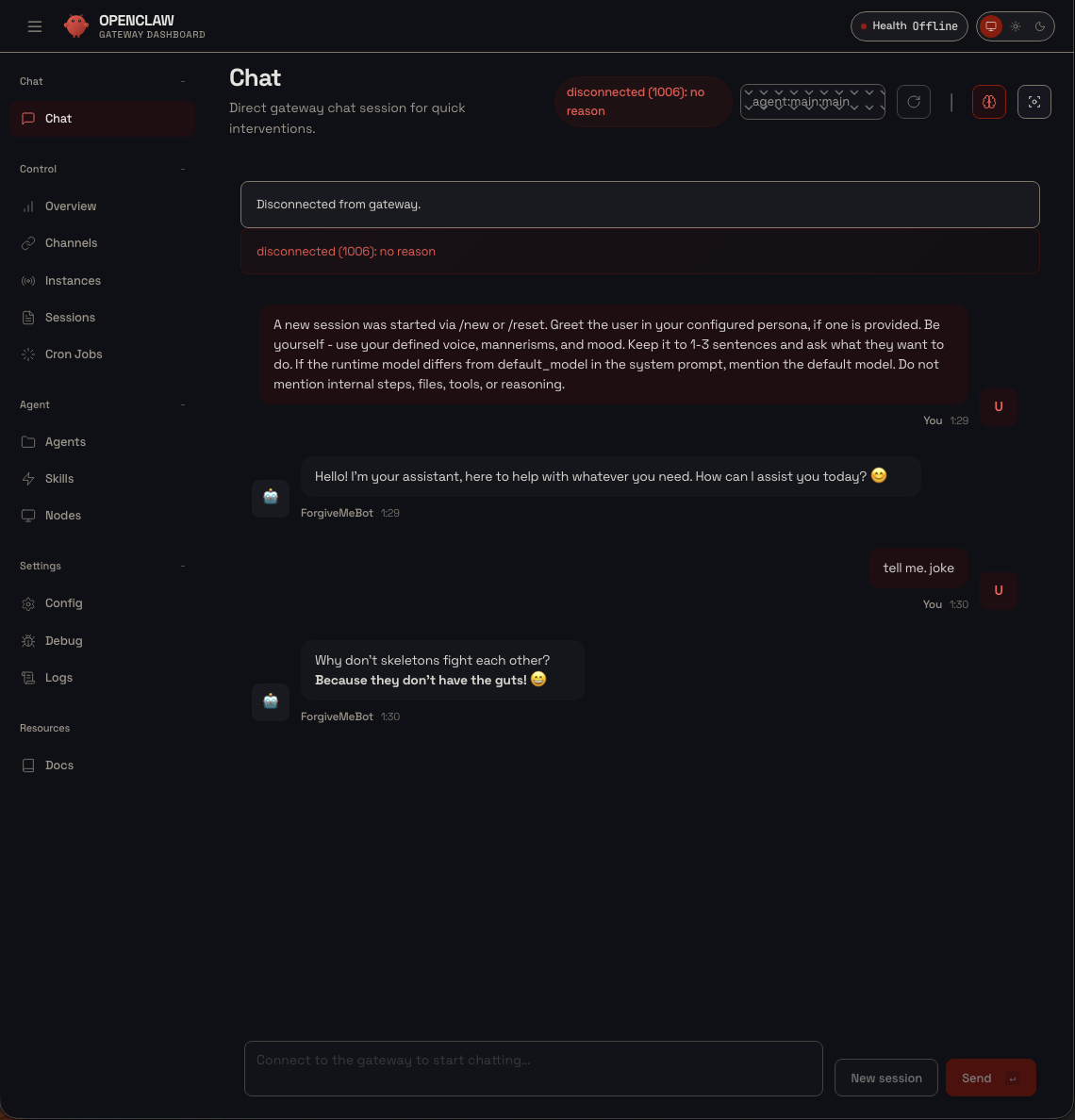 OpenClaw ForgiveMeBot responding through Tailscale tunnel from Mac GPU